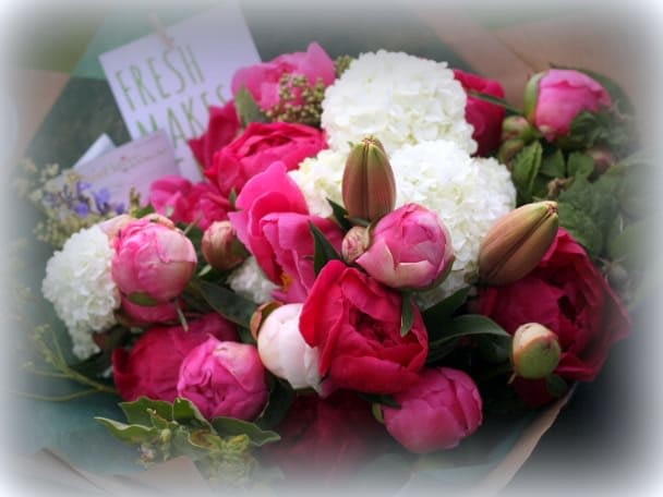 Wrapped Bouquet of Peonies